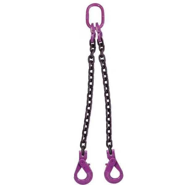 3/8" x 5' - 2 Leg Chain Sling w/ Self-Locking Hooks - Grade 100