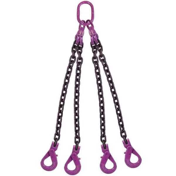 3/8" x 18' - 4 Leg Chain Sling w/ Self-Locking Hooks - Grade 100