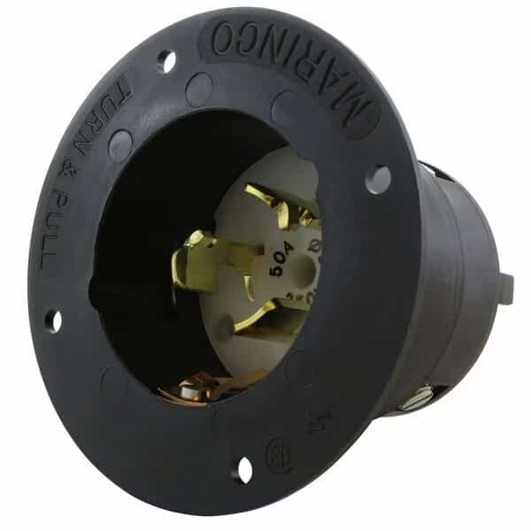 Flanged Locking Inlet, Non-NEMA, 50 A, 250V AC, Three Phase, 3 Pole, Flush Mount, Screw Terminals