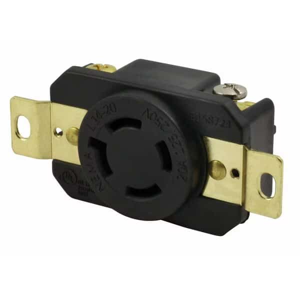 Locking Receptacle, L14-20R, 20 A, 125/250V AC, 3 Pole, Flush Mount, Black