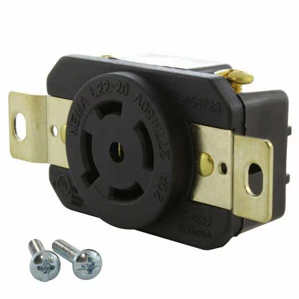 20A 277/480V NEMA L22-20R Flush Mount Locking Industrial Grade Receptacle, Ac Works, Mfr#: FML2220R