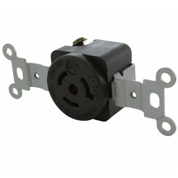 Locking Receptacle, L6-15R, 15 A, 250V AC, 2 Pole, Flush Mount