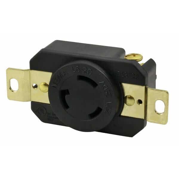 Locking Receptacle, L6-20R, 20 A, 250V AC, 2 Pole, Flush Mount