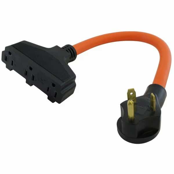 Plug Adapter, STW, 3 Outlet(s) 5-15R, TT-30P, 1.5 ft., Orange