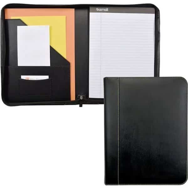 Leather Zip Padfolio Black, 71720