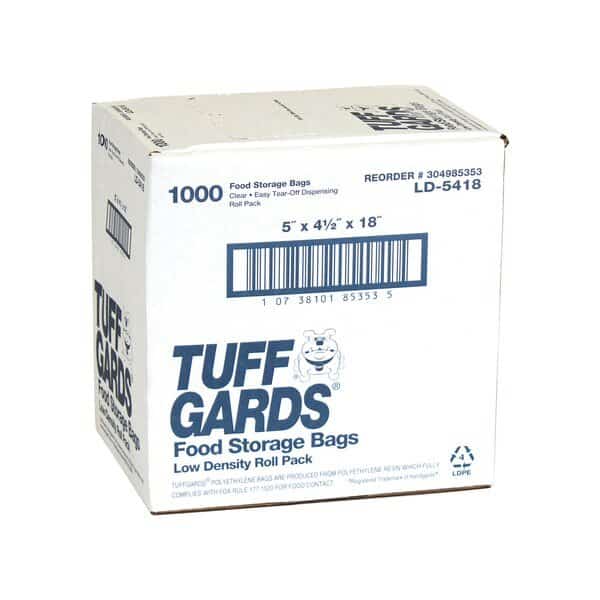 5"x4.5"x18" .6 mil Low Density Roll Pack Clear Food Storage Bag, PK1000