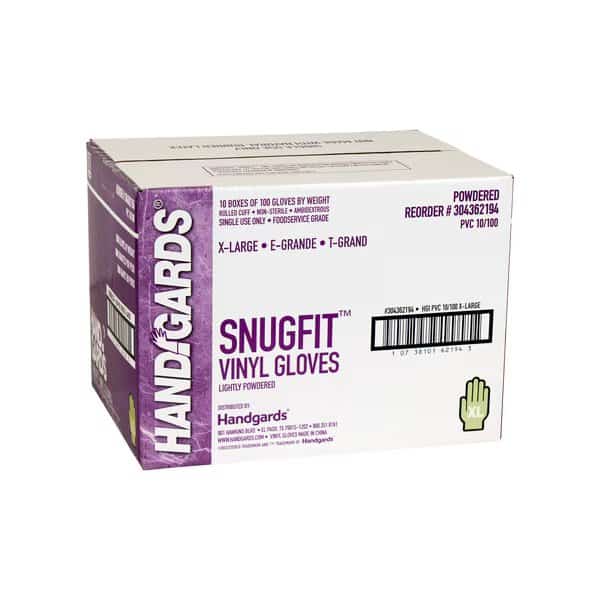 Handgards Snugfit Lightly Powdered Extra Large Vinyl Glove, PK1000