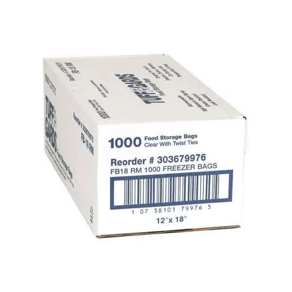 Food Storage Twist Tie Closure Clr 12"x18" Freezer Storage Bag, PK1000