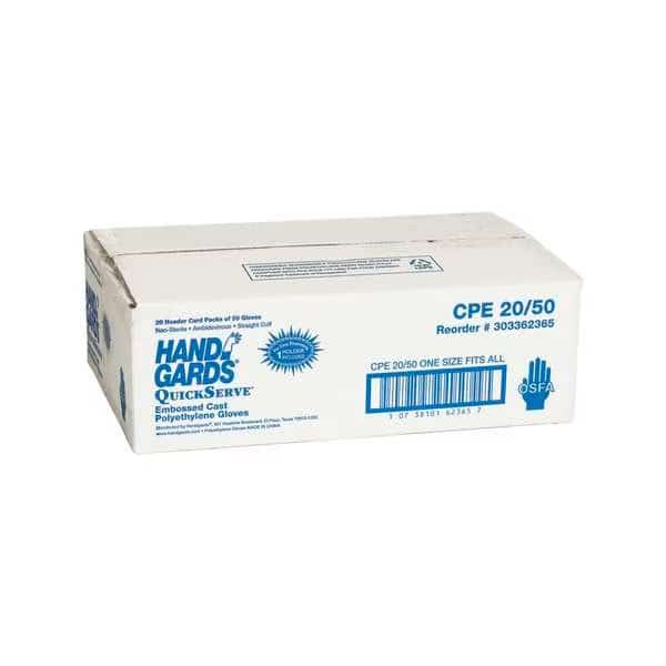 Quickserve Embossed Cast Straight Cuff Polyethylene Glove, PK1000