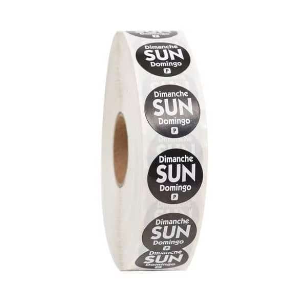 .75" Circle Trilingual Permanent Black Sunday Label, PK2000