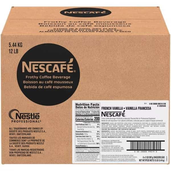 Nescafe French Vanilla Cappuccino Mix 2lbs Bag, PK6, Nescafe, Mfr#: 00028000990190