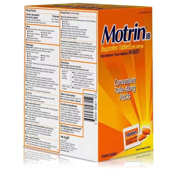 Motrin Ibuprofen Tablets 100 Caplets, PK12