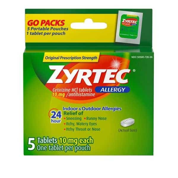 Zyrtec 24 Hour Hives Relief 5 Count, PK36