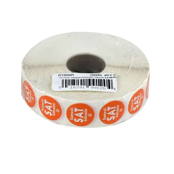 .75" Circle Trilingual Removable Orange Saturday Label, PK2000