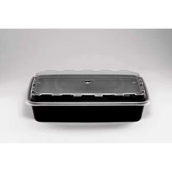 Cubeware 28 oz. Rectangular Container Black Base With Clear Lid, PK150