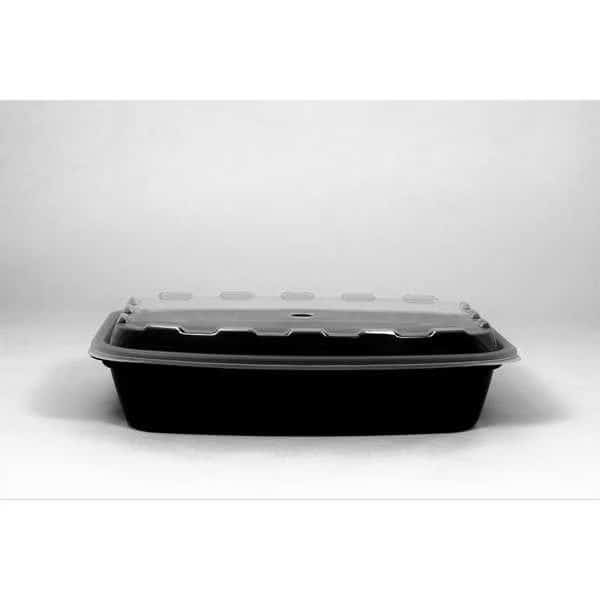 Cubeware 28 oz. Rectangular Container Black Base With Clear Lid, PK150