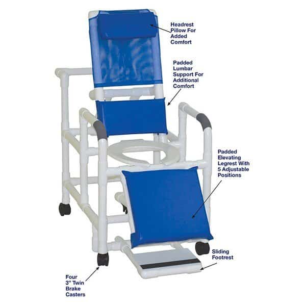 Reclining Shower Chair W/ Sliding Footrest, Standard Mesh - Mauve