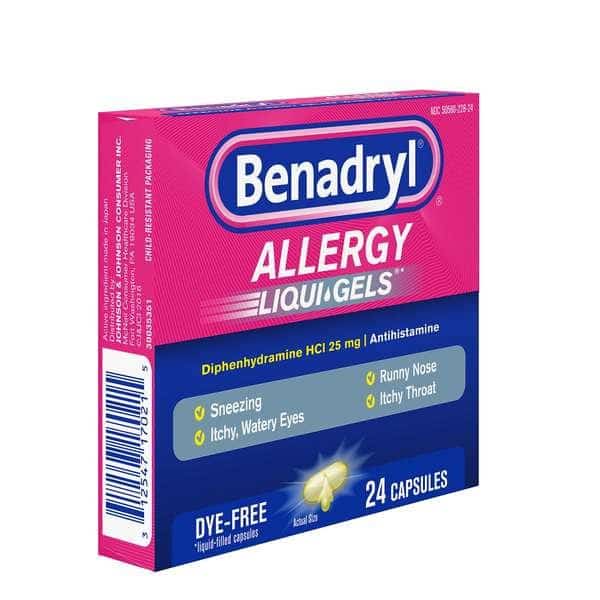 Benadryl Allergy Liqua-Gels Dye-Free 25mg 24 Capsules, PK24