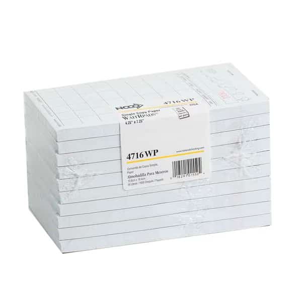 Waitrpad 4.25"x7.25" 8 Line White 1 Part Guest Check 100 Checks, PK50