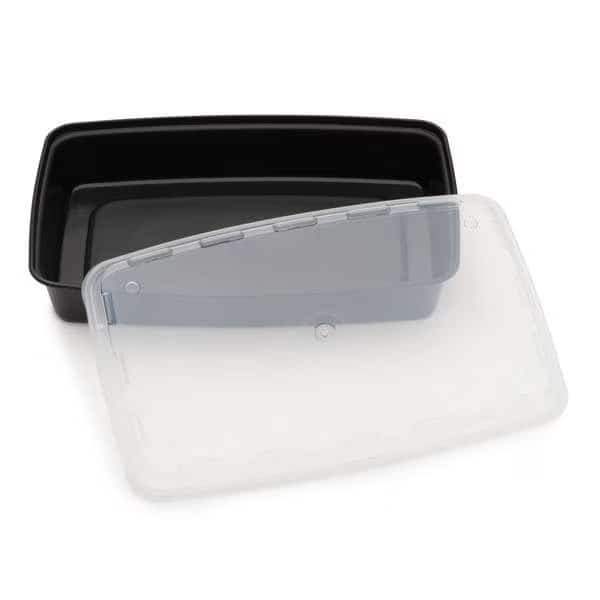 Cubeware 48 oz. Rectangular Black Container With Clear Lid, PK100