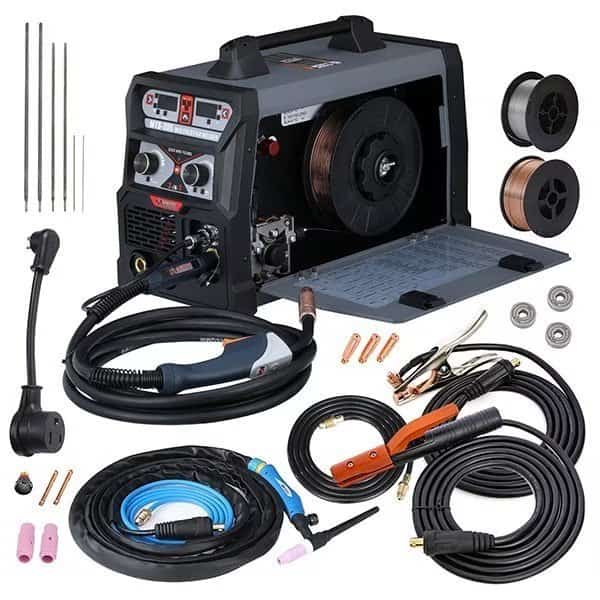205A MIG Flux-cored Lift-TIG Stick DC Welder, 100-250V Voltage, Spool Gun SPG15250 Weld Aluminum.