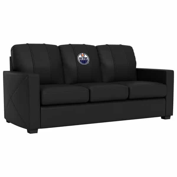 Silver Sofa with Edmonton Oilers Logo