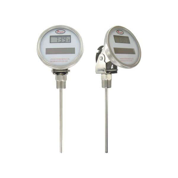 Digital solar-powered bimetal thermometer, range -58 to 158 Degrees F, 9" stem.
