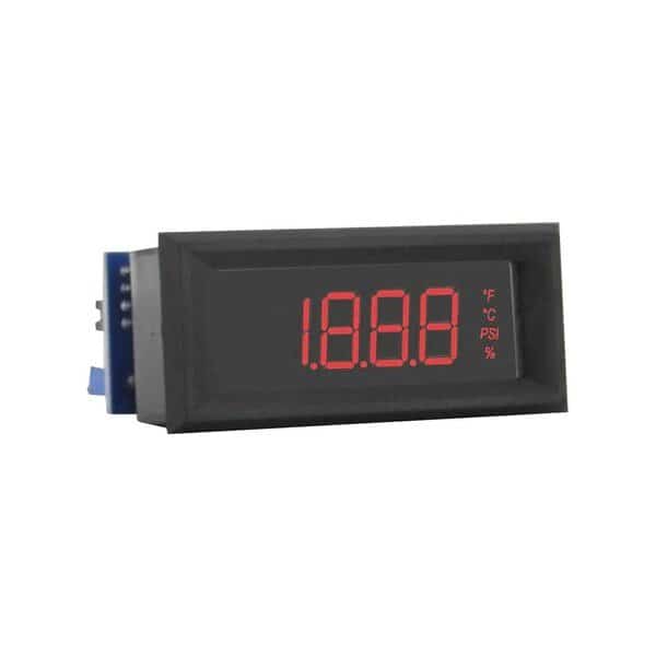 LCD digital process meter, loop powered 4 to 20 mA, red segments.