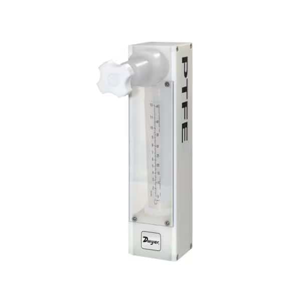 All fluoropolymer flowmeter, 75 mm scale, 3/8" female NPT, flow rate 39.6 GPH (2500 ml/min) water.