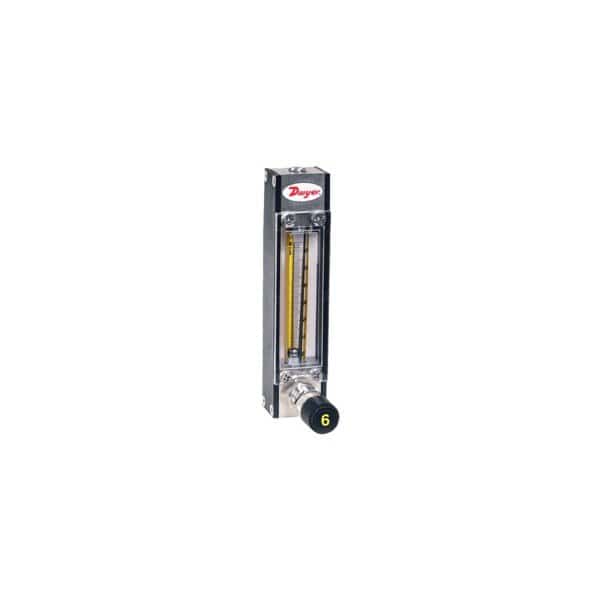 Variable area flowmeter, glass float, flow rate 8.07 SCFH 3807 ml/min air, 1.34 GPH 84.3 ml/min water