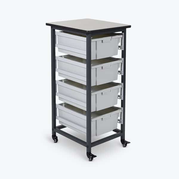 Mobile Bin Storage Unit, Single Row, Clear Large Bins, Luxor, Mfr#: MBS-SR-4L-CL