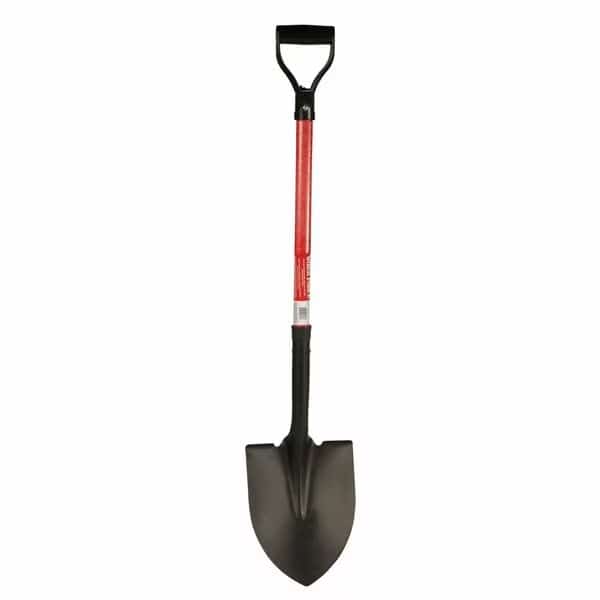 Round Point Shovel, 28in Fiberglass Handle, Heavy Duty 16 Gauge Steel Head