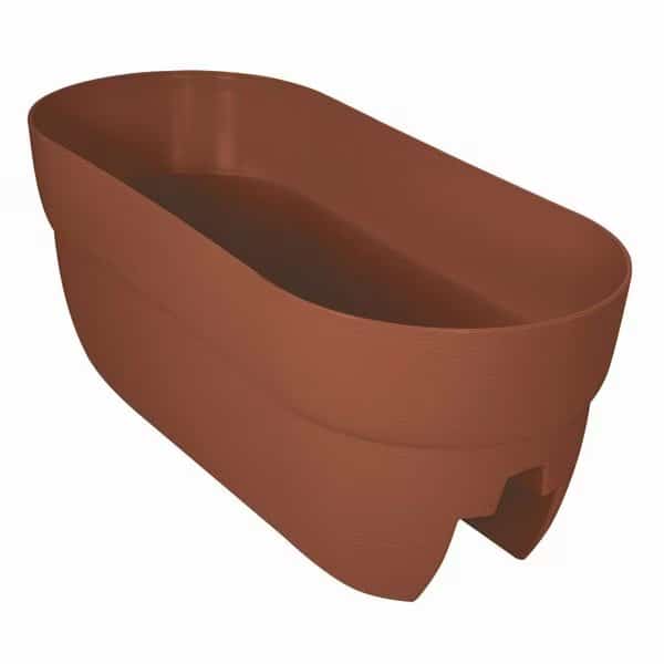 Self-Watering Rail Planter Grow Box, 24in Wthrprf Resin Planter, Up to 6in Railings, Terracotta
