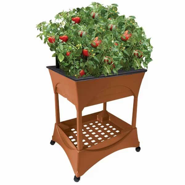 Raised Bed Grow Box, With 30in Stand, 4 Casters, and Supply Storage Grate, Self-Watering, Terracotta