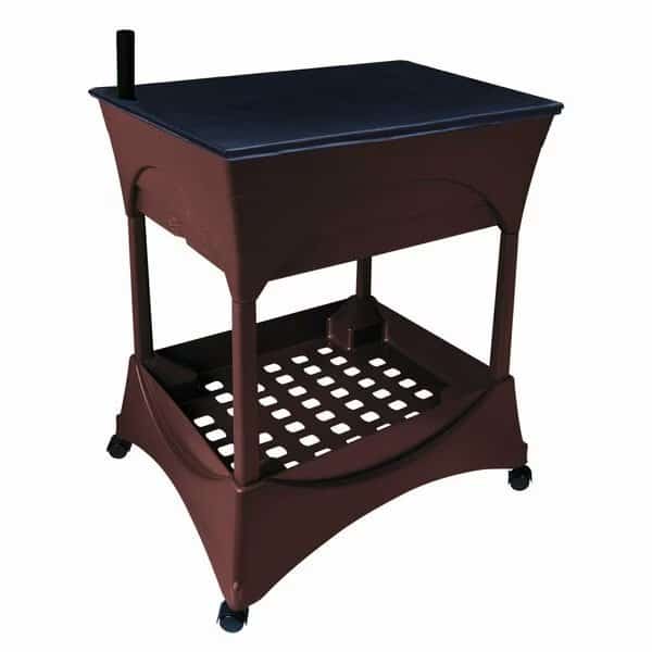 Raised Bed Grow Box, With 30in Stand, 4 Casters, and Supply Storage Grate, Self-Watering, Brown