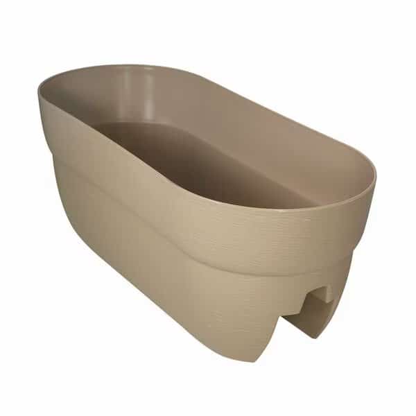 Self-Watering Rail Planter Grow Box, 24in Weatherproof Resin Planter, Up to 6in Railings, Sand