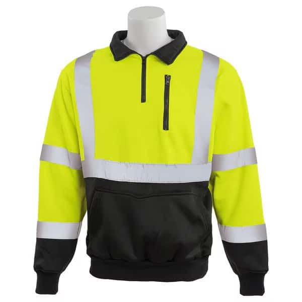 Sweatshirt, Quarter Zip, Class 3, W379B, Hi-Viz Lime/Black, MD