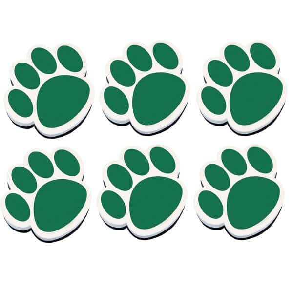 Magnetic Whiteboard Eraser, Green Paw, PK6