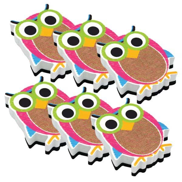 Magnetic Whiteboard Eraser, Burlap Scribble Owl, PK6