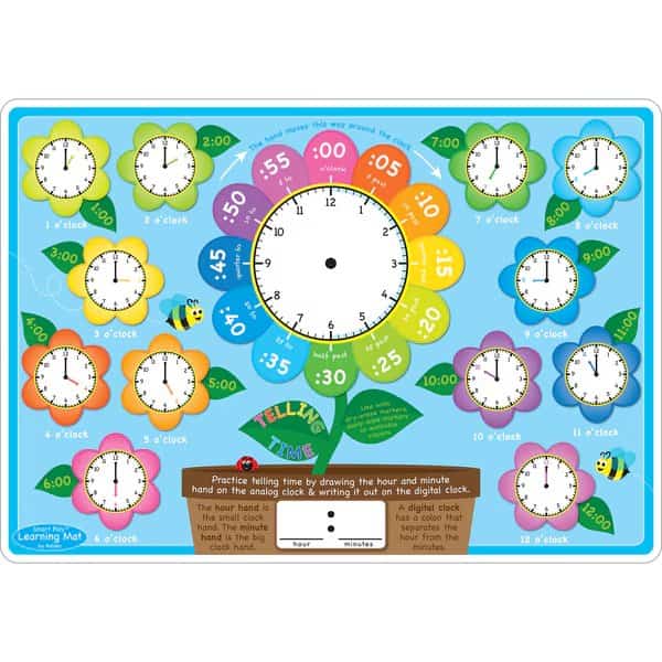 Smart Poly Learning Mat, 12in. x 17in., Double-Sided, Telling Time