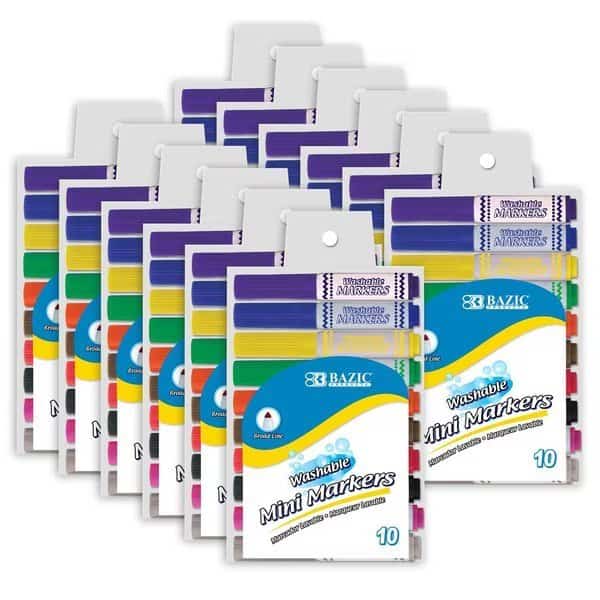 Washable Markers, Mini, Broad Line, 10 Colors Per Set, 120PK