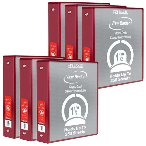 View Binder, 3-Ring with 2 Pockets, 1.5in, Burgundy, PK6