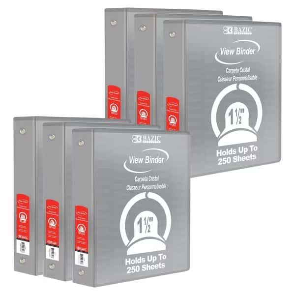 View Binder, 3-Ring with 2 Pockets, 1.5in, Gray, PK6