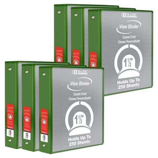 View Binder, 3-Ring with 2 Pockets, 1.5in, Green, PK6