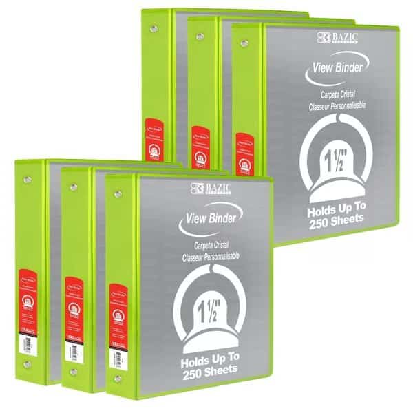 View Binder, 3-Ring with 2 Pockets, 1.5in, Lime Green, PK6