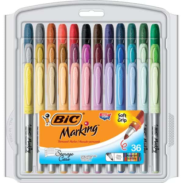 BIC Markit Permanent Markers, Fine Point, Asstd Color, PK36