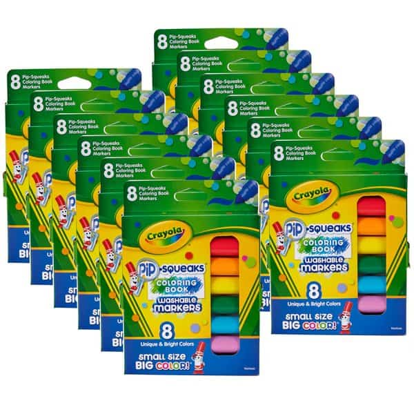 Pip Squeaks Washable Coloring Book Markers, 8 Count, PK12