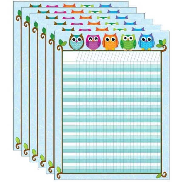 Colorful Owls Incentive Chart, PK6