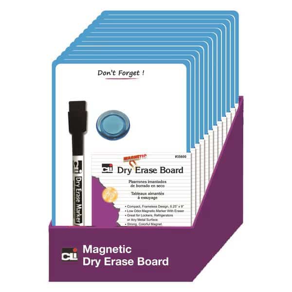 Magnetic Mini Dry Erase Boards, 6.25x9, w/Marker, Magnet, Blue, 12Pk
