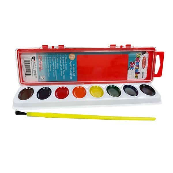 Semi-Moist Watercolor Paint Set, Oval Pan with Brush, 8 Colors